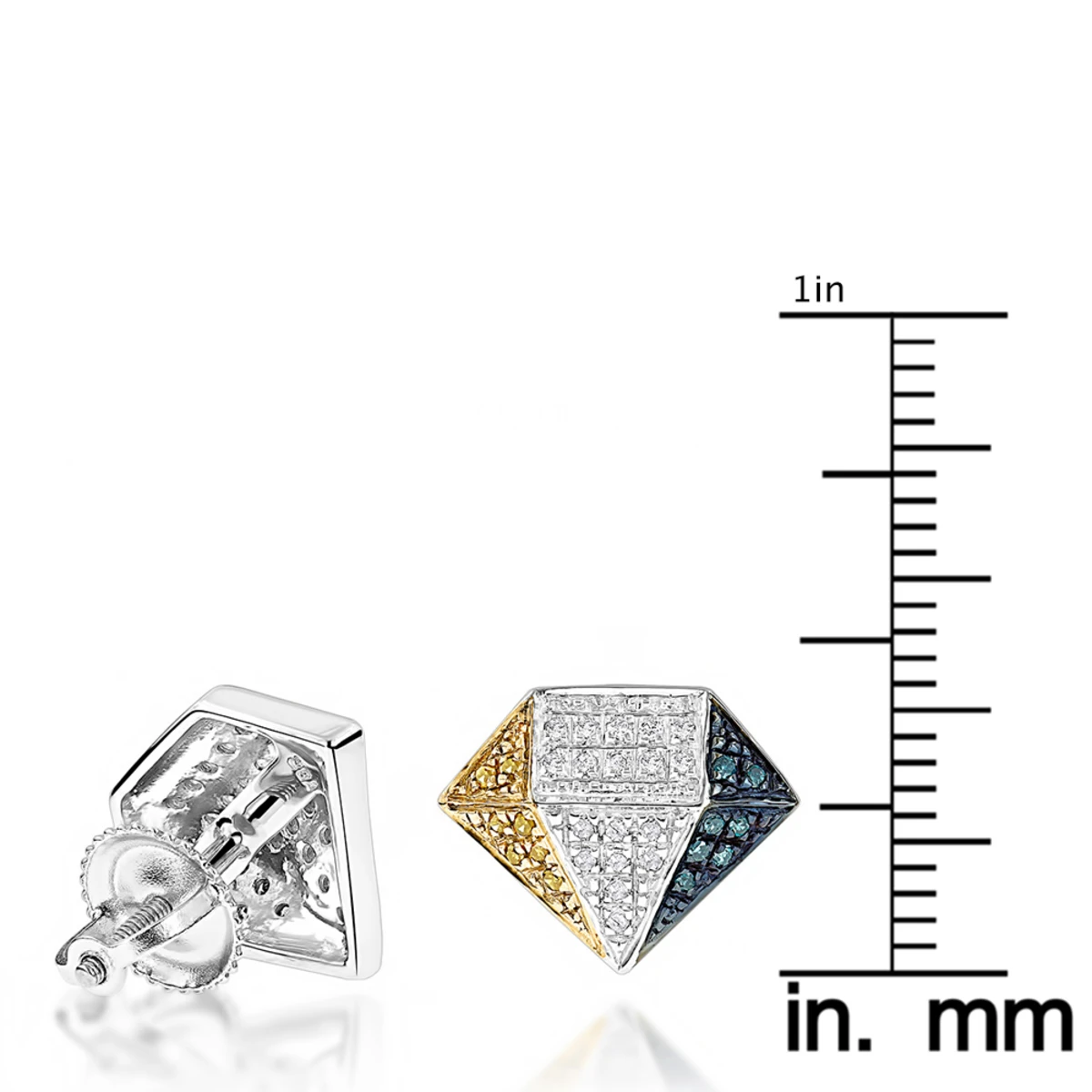 White Yellow Blue Diamond Earrings 0.30ct Silver 6 White Yellow Blue Diamond Earrings 0.30ct Silver - Image 4