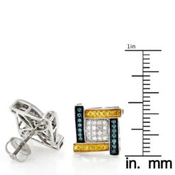 White Yellow Blue Diamond Earrings 0.5ct 10K White Gold -H'Hen Sale Store white yellow blue diamond earrings 078ct 10k gold rulerwh