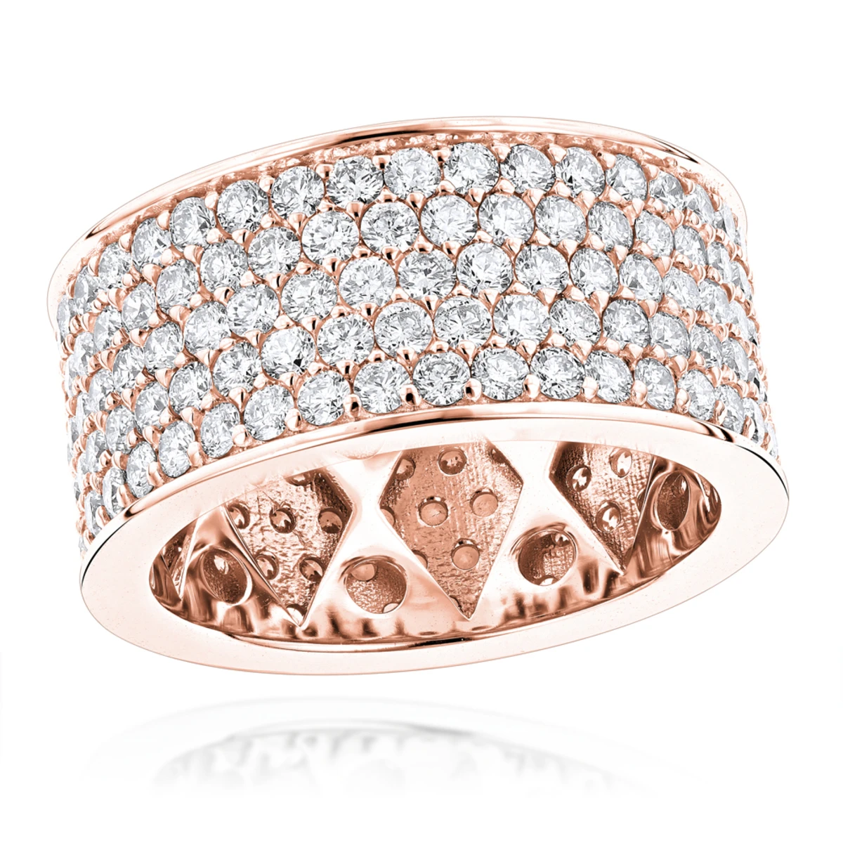 12mm Wide 14K White Gold Round Diamond Eternity Ring For Men & Women 6 Carats 5 12mm Wide 14K White Gold Round Diamond Eternity Ring For Men & Women 6 Carats - Image 3