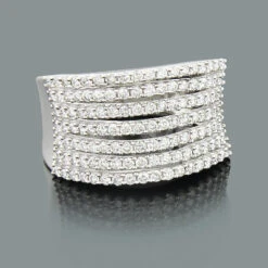 Wide Designer Diamond Ring For Women 1.15ct 10K White Gold