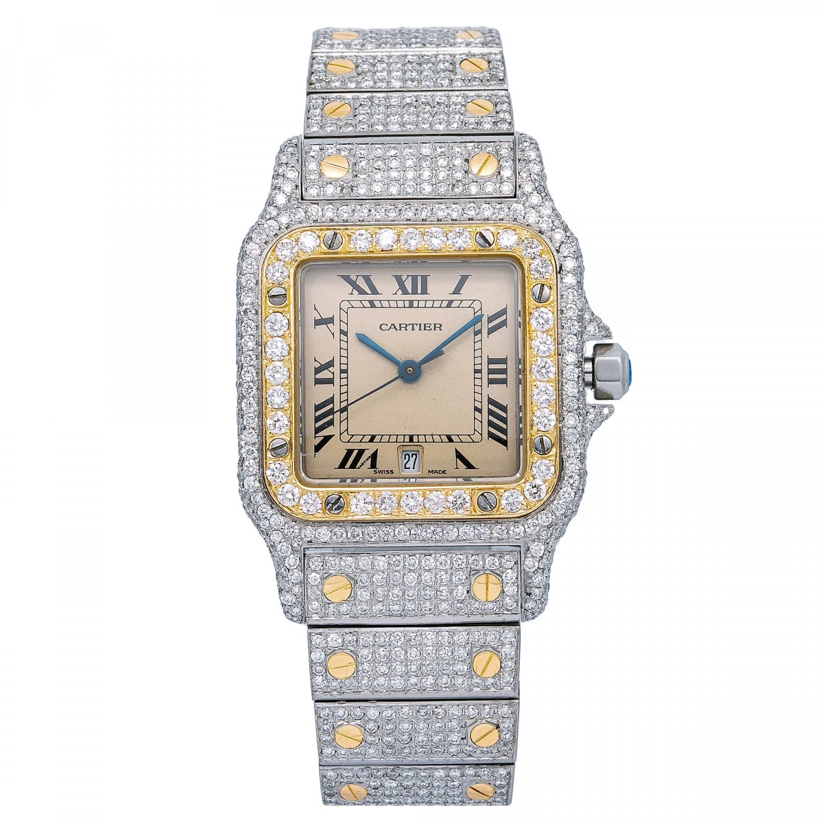 Women's Diamond Watch Cartier Santos De Cartier 18K Gold Champagne Dial 3 Women's Diamond Watch Cartier Santos De Cartier 18K Gold Champagne Dial