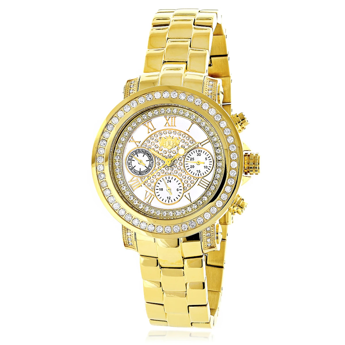 Women's Diamond Yellow Gold Plated Watch Luxurman Montana White Mop 2ct 3 Women's Diamond Yellow Gold Plated Watch Luxurman Montana White Mop 2ct