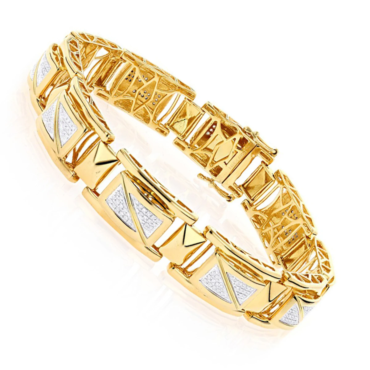 Yellow Gold Plated Silver Diamond Bracelet For Men 0.50ct 3 Yellow Gold Plated Silver Diamond Bracelet For Men 0.50ct