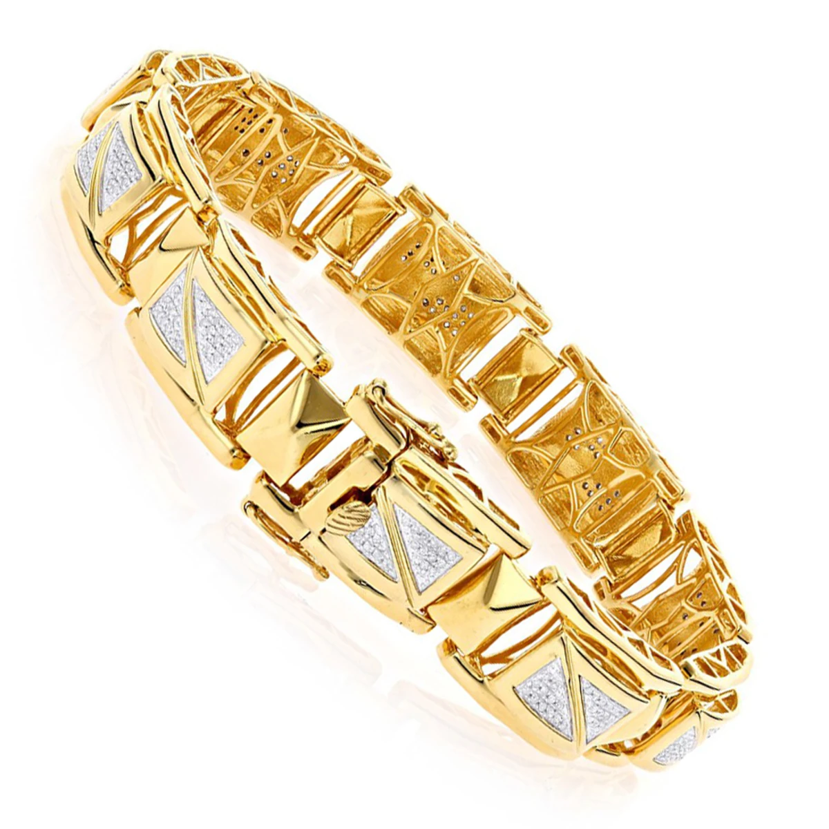 Yellow Gold Plated Silver Diamond Bracelet For Men 0.50ct 4 Yellow Gold Plated Silver Diamond Bracelet For Men 0.50ct - Image 2